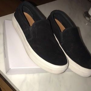 Black suede slip ons